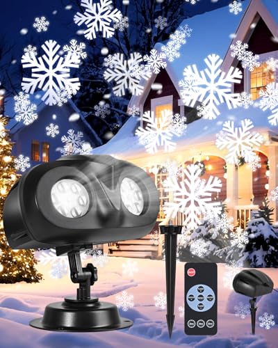 2025 Christmas Snowflake Projector Lights, Double Head Snowflake Projection Light with Remote, Christmas Projector Lights Outdoor IP65 Waterproof for Xmas Holiday Wedding Party Garden Patio Decor