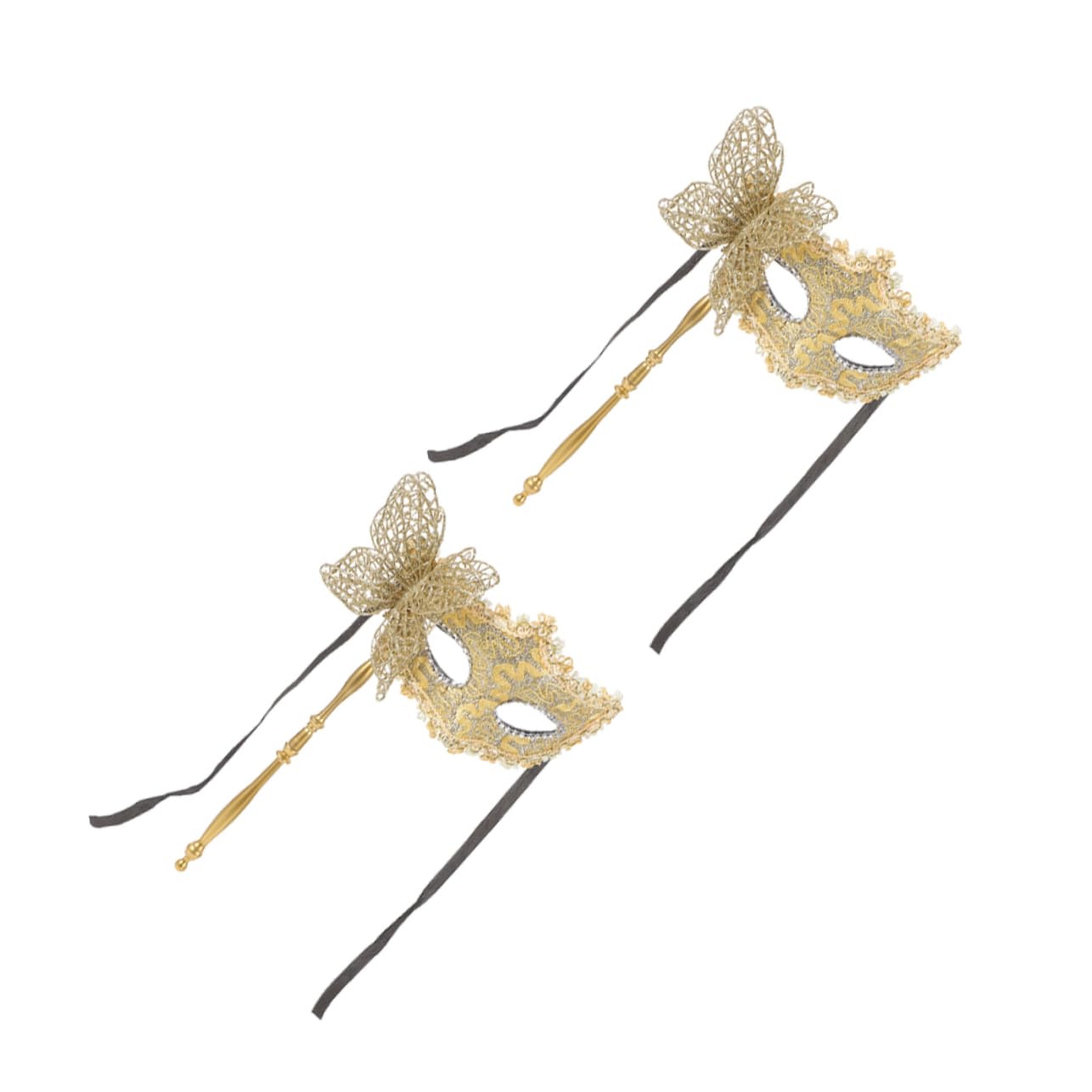 GOOHOCHY 2pcs Elegant Dragon Pattern Handheld Masquerade Mask for Carnival Halloween and Costume Parties Design with Stick for Men and Women