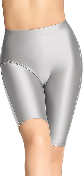Shiny Silver Yoga Shorts: High-Waisted, Quick-Dry Pilates Leggings for Outdoor Workouts