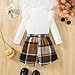 Guodeunh Toddler Girl Plaid Outfits Knit Ribbed Tops Fashion Plaid Skirt Shorts Set Fall Winter Dress(White A, 7-8 Years)