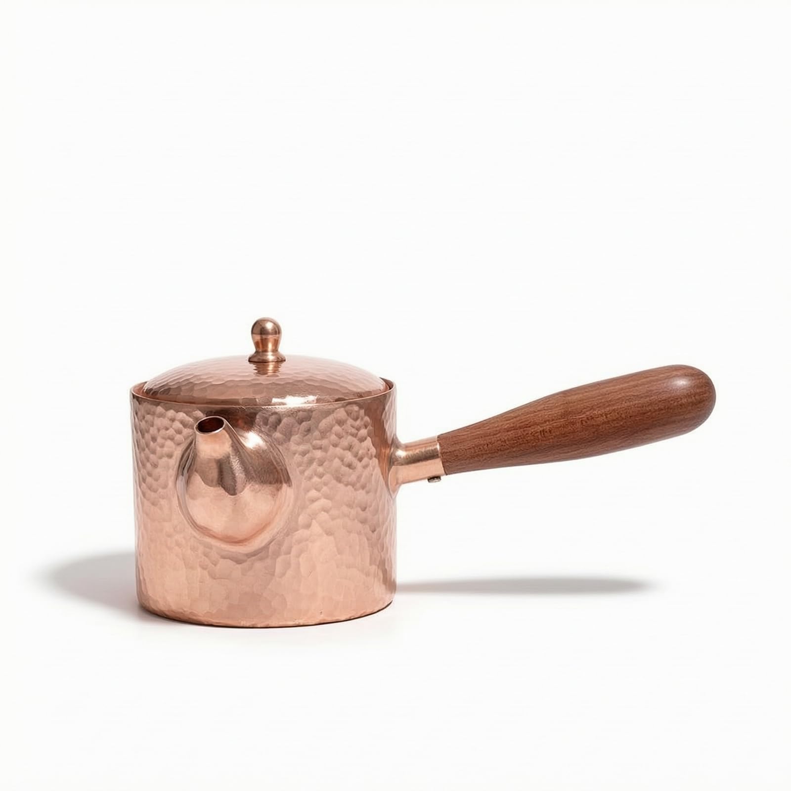 Tetera Cobre Martillado Tetera con Tapa Artesanal Hervidor para Coleccionistas, Aficionados l Té, Cocina, Mango De Madera