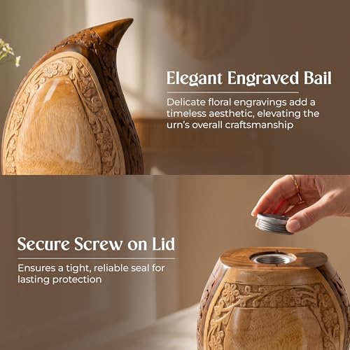 Image of Wooden Teardrop Urns for Human Ashes - 80 lb Black Thunderstorm Pattern Cremation Urn, Decorative Burial Container for Ashes Adult Male or Female Memorial Display