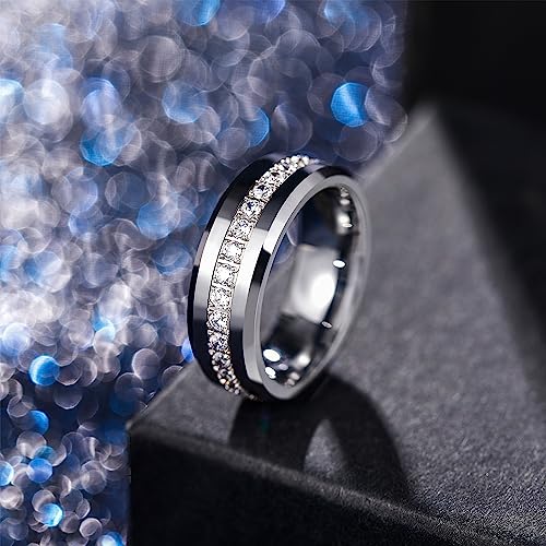 High Polish 6-13 Size Tungsten Carbide Men's Wedding Bands Silver/Gold Cubic Zirconia