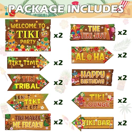 Image of Hooqict 20 Pieces Hawaiian Luau Party Decorations Welcome to Tiki Party Directional Sign for Outdoor Summer Tropical Hawaiian Luau Tiki Birthday Party Decorations Supplies