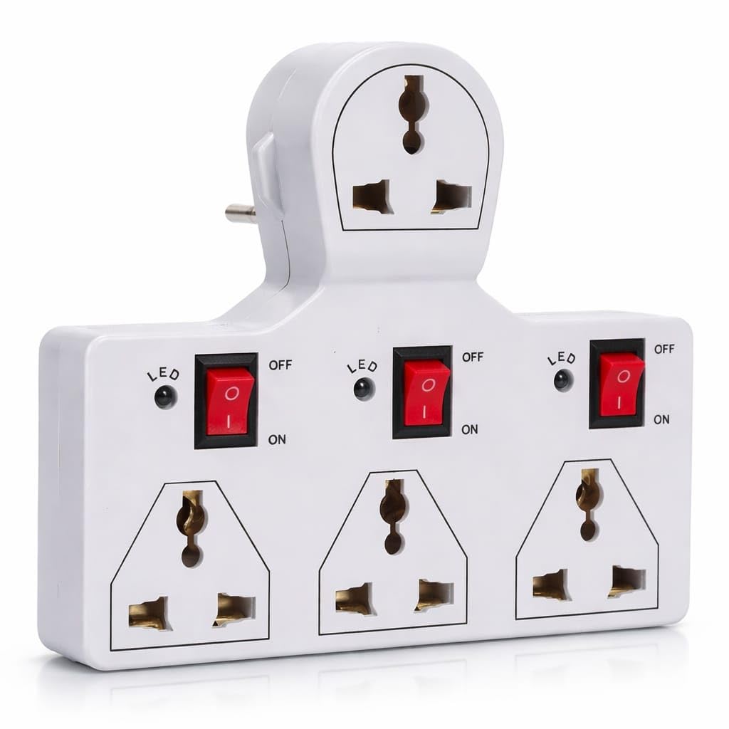 4 Socket Universal Power Adapter with Individual Switches, Multi Plug Extension Board with LED Indicators, 3 Pin Plug Wall Adapter, Compact Portable Multi Socket for Home Office Travel-picture-21