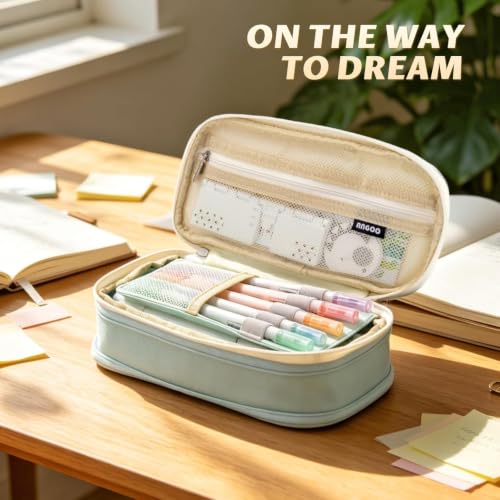 Image of WORSHIPER Big Capacity Pencil Pen Case Bag with Zipper Office College School Storage Large Capacity Bag Pouch Holder Box Organizer Colorful (Special - Light Aqua)