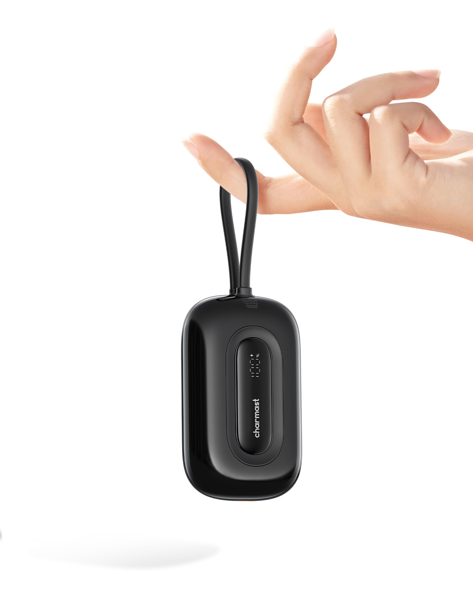 Charmast Mini Power Bank 10000mAh con Cavi Integrati (Rimovibile) 20W Caricatore Portatile Ricarica Rapida USB C Ultra Compatto Powerbank Compatibile con iPhone 15/14/13/12 Huawei (Nero)