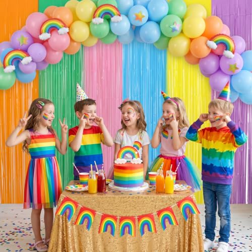 Image of TONIFUL 2Pcs Pastel Color Metallic Tinsel Foil Fringe Curtain Streamer