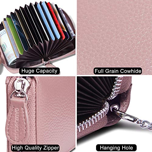 Womens-Credit-Card-Holder-Small-RFID-Blocking-Ladies-Wallet-with-Stainless-Steel-Zipper-Excellent-Genuine-Leather-Accordion-Wallets-Case-for-Women-ID-Compact-Slim-Blocked-Zip-Accordian-Cards-Pink