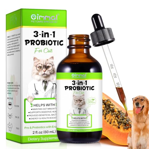 JCZQDRPC Probiotic for Cats 3-in-1 Cat Probiotics Supplement with Digestive Enzymes & Prebiotics Help Digestive Support Gut Health Constipation Relief for All Breed Size Age Bacon Flavor - 60ml