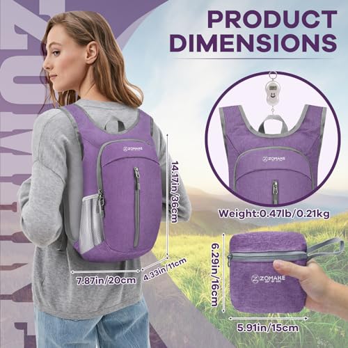 Mochila plegable ligera ZOMAKE 10L para senderismo miniatura 4