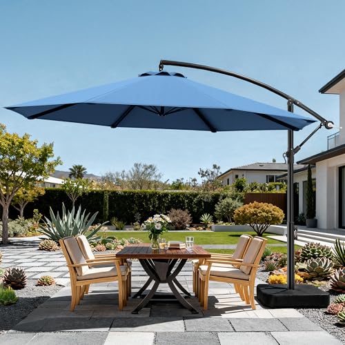 OLILAWN Cantilever Offset Patio Umbrellas, Outdoor 10 feet Large Patio Umbrella with Base Included,...