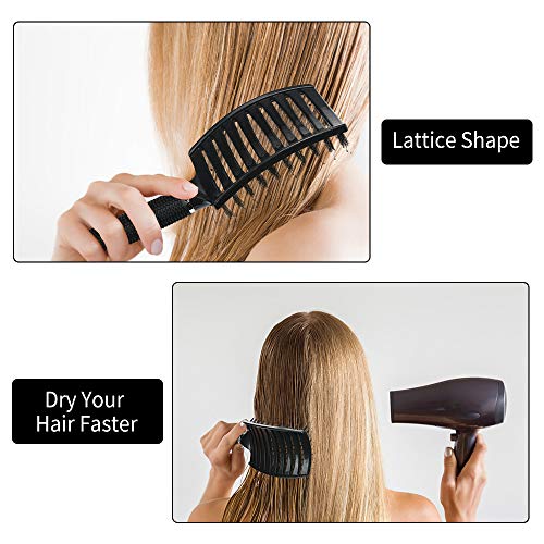 URAQT Haarbürste ohne Ziepen, Profi Entwirrungsbürste mit Griff, Wildschweinborsten Haarstyling Bürste für Lange Feine Dicke Lockige Haare, Schwarz