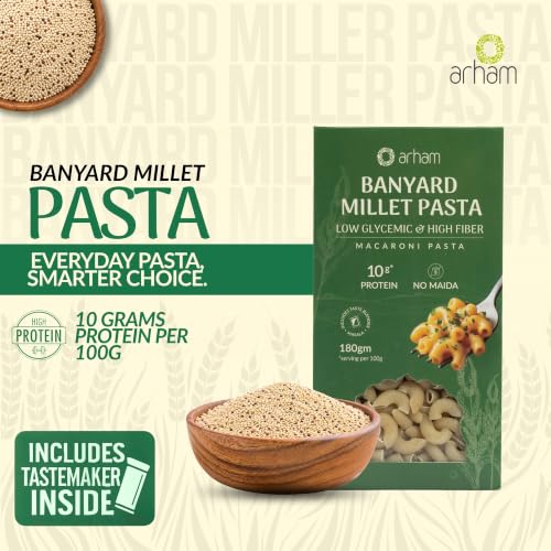 Image of Arham Organic Banyard Millet Pasta 180g | Healthy No Maida Pasta | Non-GMO, No Preservatives, Chemical-Free | High Fiber & Protein | Easy & Quick to Cook