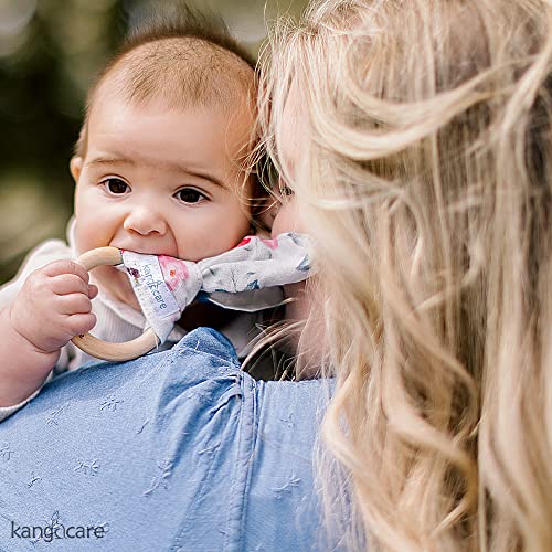 Image of Kanga Care Baby Soft Muslin Sensory Crinkle Bunny Ear Wood Teething Ring - Lily Flowers
