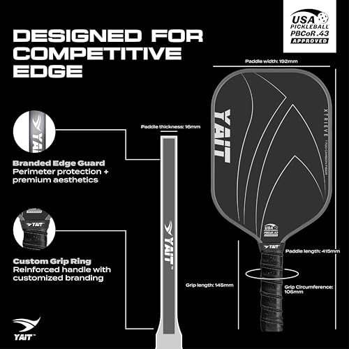 Image of Xtrieve USAPA Approved T700 Raw Carbon Fiber Pickleball Racket | 16mm Frosted Surface | Dense 8 mm PP Core | Textured Surface with Pro-Level Spin | AIPA Approved USAPA Pickleball Paddle - Grey