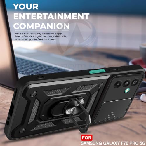 Image of AESTMO Tough Armor Samsung Galaxy F70 pro 5G Bumper Back Case Cover | Ring Holder & Sliding Camera Shield Cover | 360 Degree Protection Back Case Cover for Samsung Galaxy F70 pro 5G (Black)