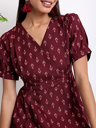 Image of KETCH Women's Fit and Flare Short Length Regular Fit Printed Short Sleeve Dress