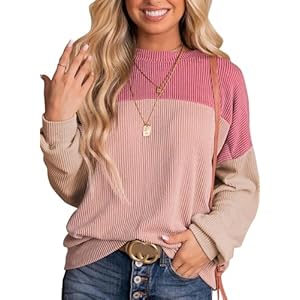 Pullover Damen Farbblock Oversize Oberteile Rundhalsausschnitt Sweatshirt Damen Locker Langarmshirt Casual Pulli