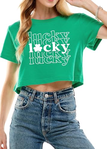 Image of Funny St Patricks Day Outfits Shirt Women Sexy Saint Patricks Day Crop Tops | Shamrock Clover Crop Tops for Teen Girls