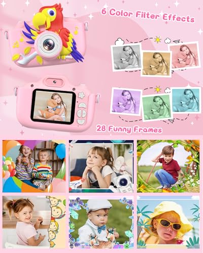 Macchina Fotografica Bambini, GREENKINDER Fotocamera Bambini con Treppiede, 2,0 Pollici 1080P HD Fotocamera Selfie, con Scheda da 32GB e Cordino, Regalo per Bambina 3-12 Anni, Rosa