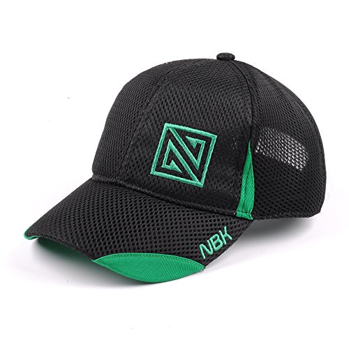NONBAK Berretto Casual/Running Tessuto Logo Ricamo Traspirante Unisex. Mesh cap. 6 pannelli. Vari colori (nero-verde)