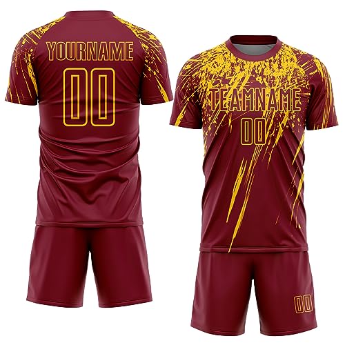 Generic Custom Soccer Jerseys for Boys Men Women Youth, Crimson Yellow Personalized Soccer Jersey Printed Name Number Logo Sports Jersey
