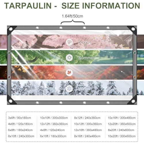 Image of Clear Tarps Heavy Duty Waterproof 8x14ft Clear Tarp with Grommets 14 Mil Thickened PVC Tear-Resistant Reinforced Edges Clear Plastic Vinyl Tarp for Patio Chicken Coop Cover Greenhouse Plant Enclosure