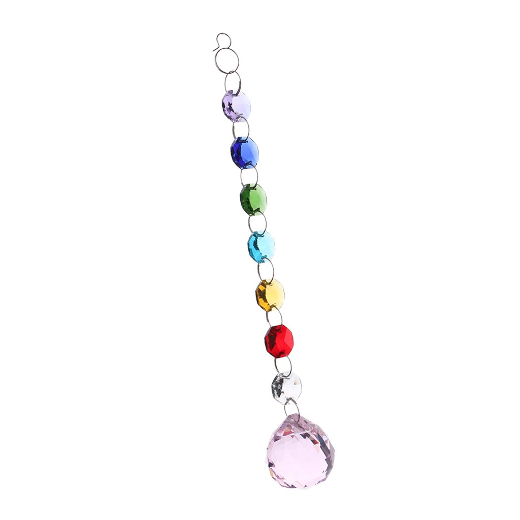 bnf®Crystal Hanging Suncatcher Rainbow Beads Ball Pendant Prisms Pink 20cm|Pottery & Glass | Glass |1 Piece Crystal Suncatcher-image-42