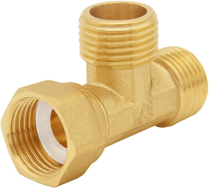 Uenede Solid Brass G1/2" 3 Way Diverter Hose Fitting Tee, T Shape Diverter Valve Adapter Connector for Angle Valve Hose, Bath Shower Arm, Toilet Bidet Sprayer Faucet