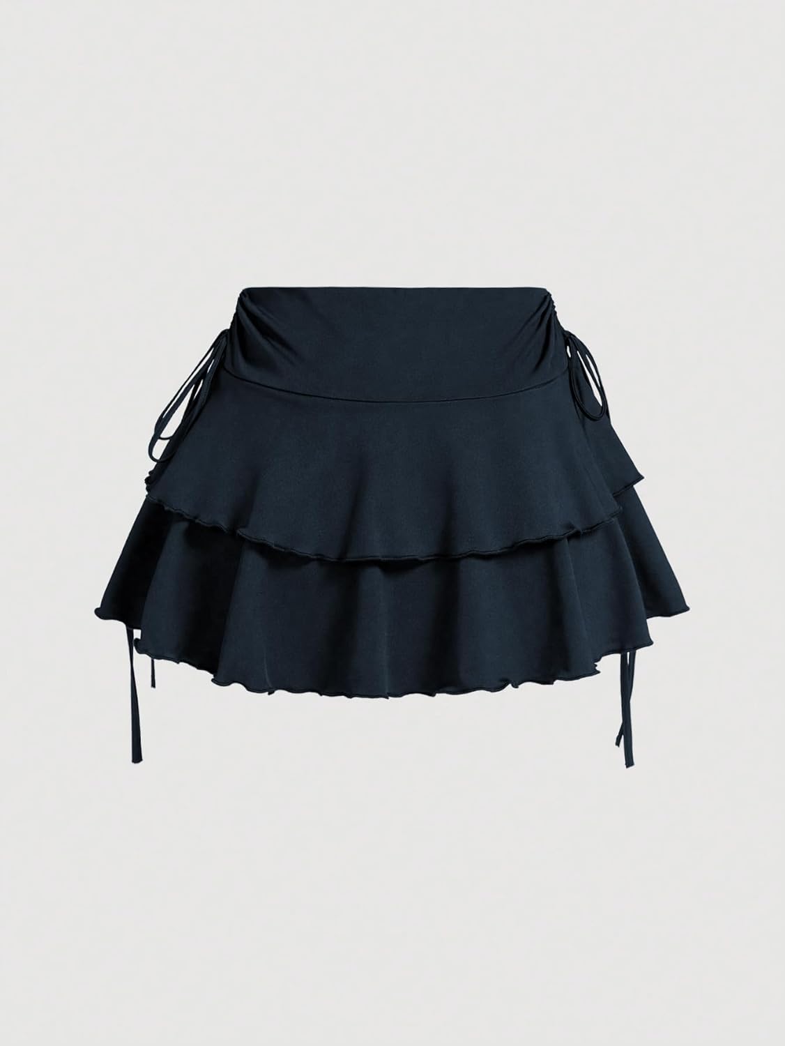 Women's Drawstring Bow Side Mini Skirts Tiered Layer Ruffle Elastic Waist Y2K Coquette Short Skirts - Image 2