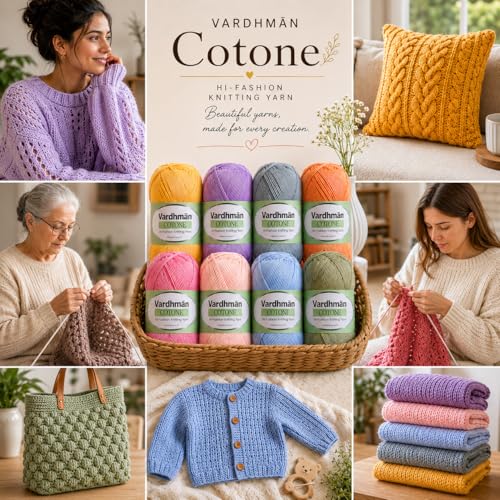 Image of Vardhman Cotone Cotton Acrylic Yarn 6 Ply Fine Weight Yarn | Pack-1