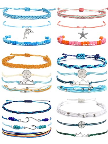 Surfer Wave Ankle Bracelets for Teen Girls String Cute Bracelet Anklets Boho Surfer Bracelets Anklets for Women Handmade Adjustable Waterproof Friendship Bracelets Anklets Pack