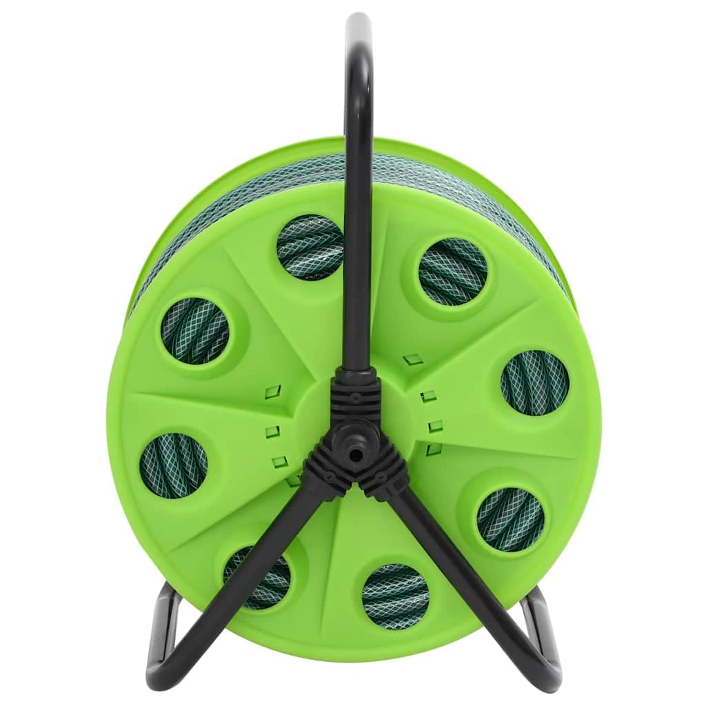 Carrete de manguera independiente con manguera de jardín de 30 m, juego de 1/2 pulgadas, incluye boquilla pulverizadora, conector de grifo y acoplamiento rápido, color verde