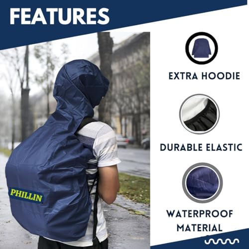 Image of Rain Cover for Backpack with Elastic Adjustable and Carrying Pouch Dustproof Waterproof Laptop Bag Protector Travel Accessories 35-45 Liter Hoddy Style (Navy Blue)