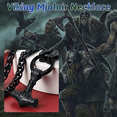 Faithheart Norse Viking Jewelry Mens Thor Hammer Pendant Necklace With Punk Chuny Wolf Head Chain 28 Inch #TOP3