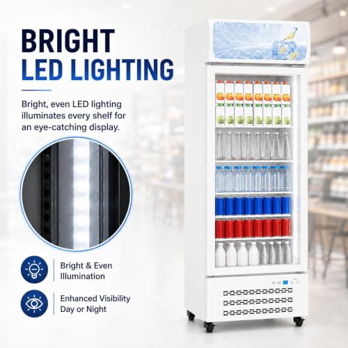 Image of Commercial Refrigerators, Beverage Fridge with Glass Door, Double Front Panel Design, Mobile Display Merchandiser