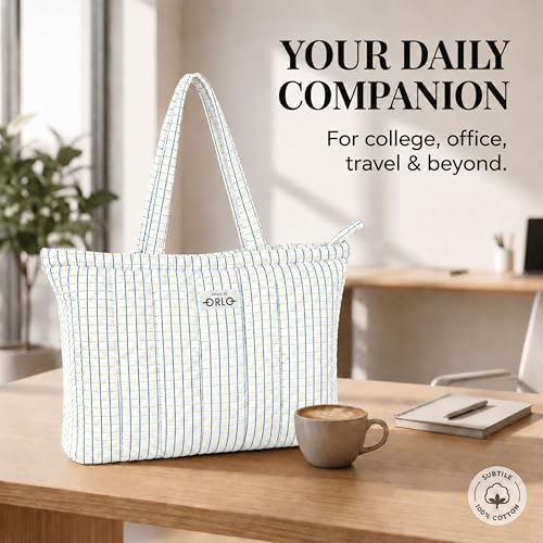 Image of Premium Cotton Waffle Quilted Tote Bag, Large Spacious Handbag for College, Office, Work, Travel, Shopping & Daily Use