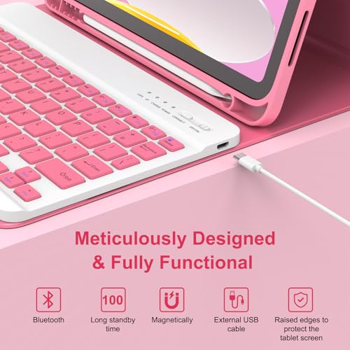 Image of MMK for iPad 11th 10th Generation Case with Keyboard (2022, 10.9 inch), Wireless Detachable Keyboard, Pencil Holder for iPad 11 inch (A16 2025), 10th Gen (10.9 Inch 2022)-Watermelon Red