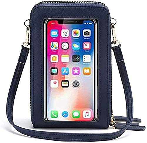 Preisvergleich Produktbild LUOWAN Handy Umhängetasche Damen Touchscreen Tasche Handy Wasserdicht Handtasche Schultertasche Leder Frauen Brieftasche Retro Crossbody kleine Handy Tasche für iPhone 11 Pro / 11 / Xs Max / XR / Xs Blau