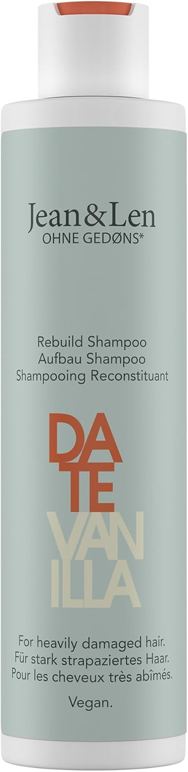 Jean & Len Rebuild Shampoo Date & Vanilla, voor zwaar beschadigd haar, maakt het haar sterker en glanzender, met vanillegeur, shampoo zonder siliconen & parabenen, veganistisch, 300 ml