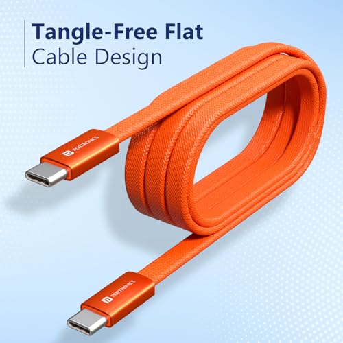 Image of Portronics Flatro 60W Flat Design fast Charging Type C Cable, Strong Nylon Braided, Data Sync, Tangle Free Flat Design, Durable Aluminium Connector, Compatible With Type C Devices(Orange)