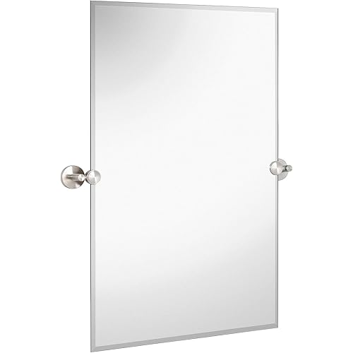 Hamilton Hills 20x30 inch Frameless Pivot Mirrors for Bathrooms with Brushed Chrome Rounded Wall Brackets | Rectangular Tilting & Farmhouse Wall-Mounted Vanity | Hangs Horizontally and Vertically