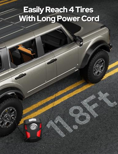 COSTAR Tyre Inflator, 150 PSI Air Pump for Car Tyre, 12V DC Electric Car Air Pump with LED Flashlight, 11.8 Feet Cords, Cigarette Lighter Interface, Multiple Nozzles for Car, Bikes, Bicycles & Balls - Image 4