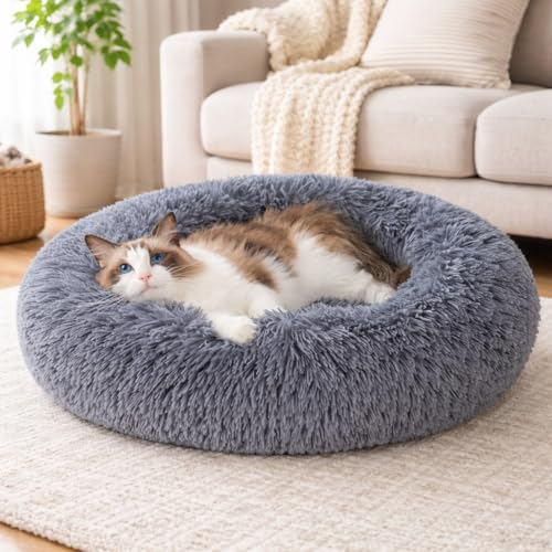 Image of ZEXSAZONE Winter Cozy Comfortable Dog Bed, Washable and Soft Mattress of Dog Bed for All Seasons Summer Winter pet Bed (cat Bed Grey) Faux Fur
