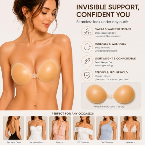 Image of Hasimor Sticky Bra Ultra Thin Silicone Sticky Bra Push Up Strapless Backless Bras for Women