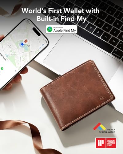 Image of ESR Geo Wallet with Find My, RFID Blocking, Wallet for Men, Wallet Tracker(iOS 14.5 Above Only), Holds 9 Cards and 15 Bills, Replacement for AirTag Wallet, Slim Bifold Card Holder, Aged Leather