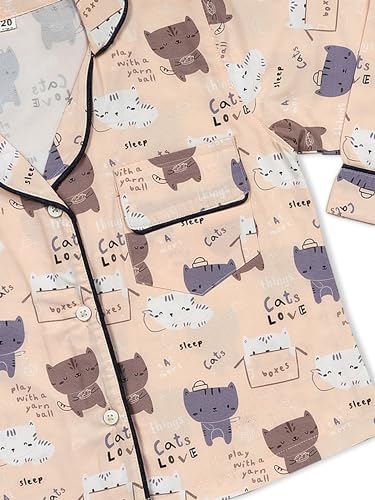 Image of MINIMATES Unisex Kids Cotton All Over Printed Night Suit Sleepwear Top & Pyjama Set Full Sleeve with Pockets for Girls & Boys with Buttons /Sleepwear for Girls /Night Dresses