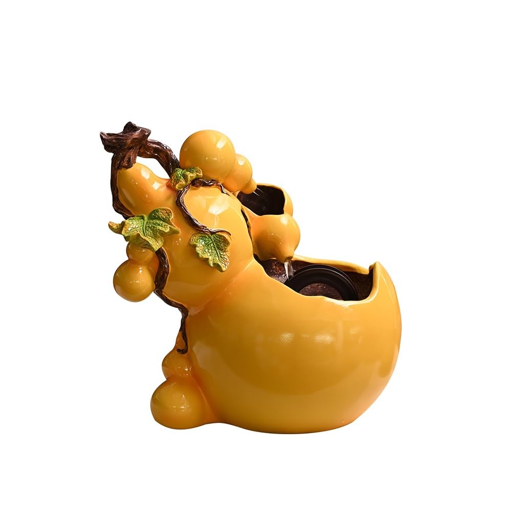 ZTHYSHOZ Tabletop Fountain Waterfall Gourd Desktop Fountain Small Recycled Water Decorative Ornament Indoor Meditation(Light yellow)