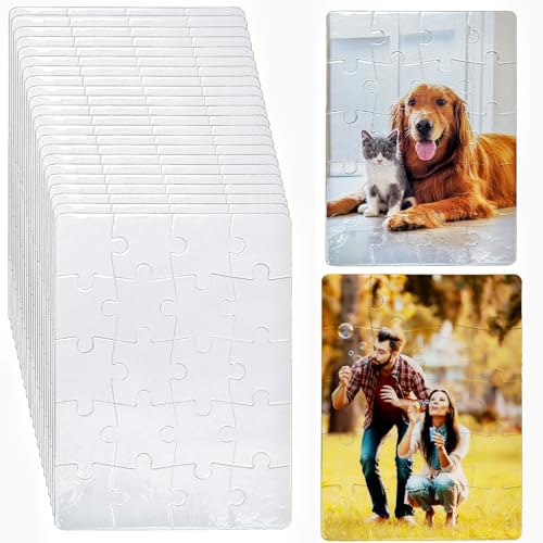 Tlence 24 Sets Blank Sublimation Puzzle A5 Size 20 Pieces White Jigsaw Puzzles Heat Press Thermal Transfer Puzzle Bulk DIY Custom Printing Craft Arts for Handmade Supplies Party Decorating